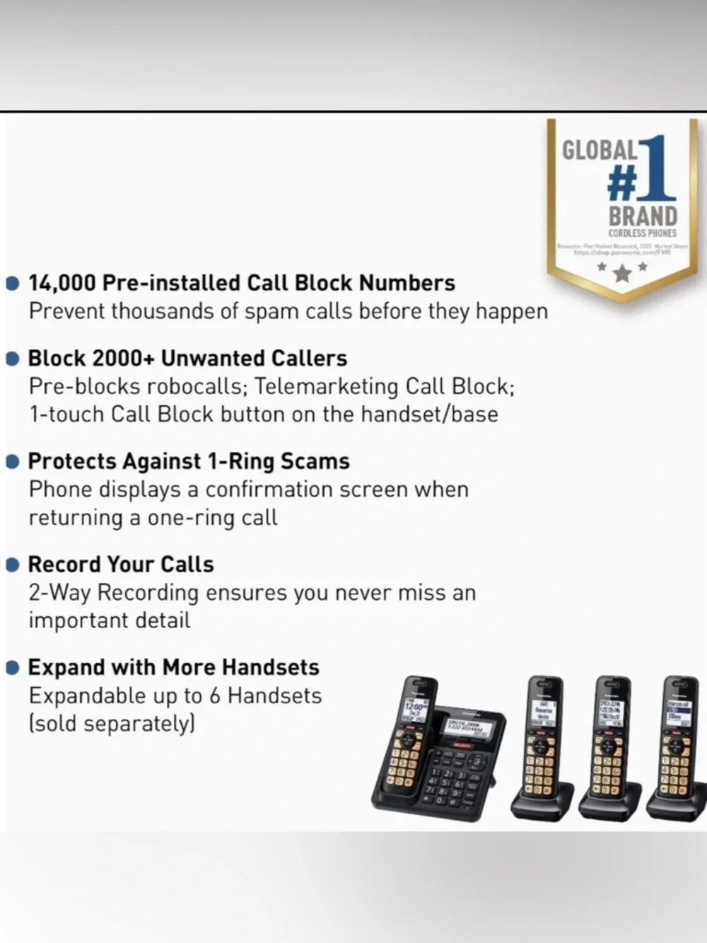 Panasonic Cordless Phone with Advanced Call Block / One-Ring Scam Alert / 2-Way